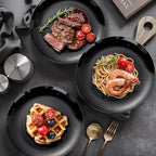 PULOTE 60 PCS Black Plastic Plates - Include 30 Dinner and 30 Dessert Plates, Black Disposable for Party,Birthday & New Year