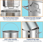 ARC Advanced Royal Champion 40QT Stainless Steel Stockpot for Seafood Crawfish Crab Boil Turkey Fryer Pot with Basket Divider and Hook, Crab Lobster Shrimp Outdoor Cooking and Home Brewing