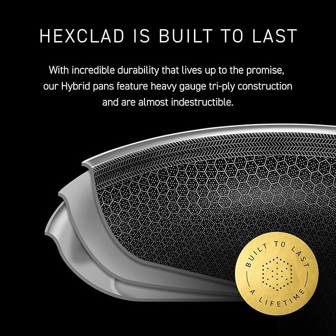 HexClad Hybrid Nonstick 3.3-Quart Deep Sauté Pan with Tempered Glass Lid, Stay-Cool Handle, Dishwasher-Friendly, Oven-Safe Up to 900°F, Induction Ready, Compatible with All Cooktops