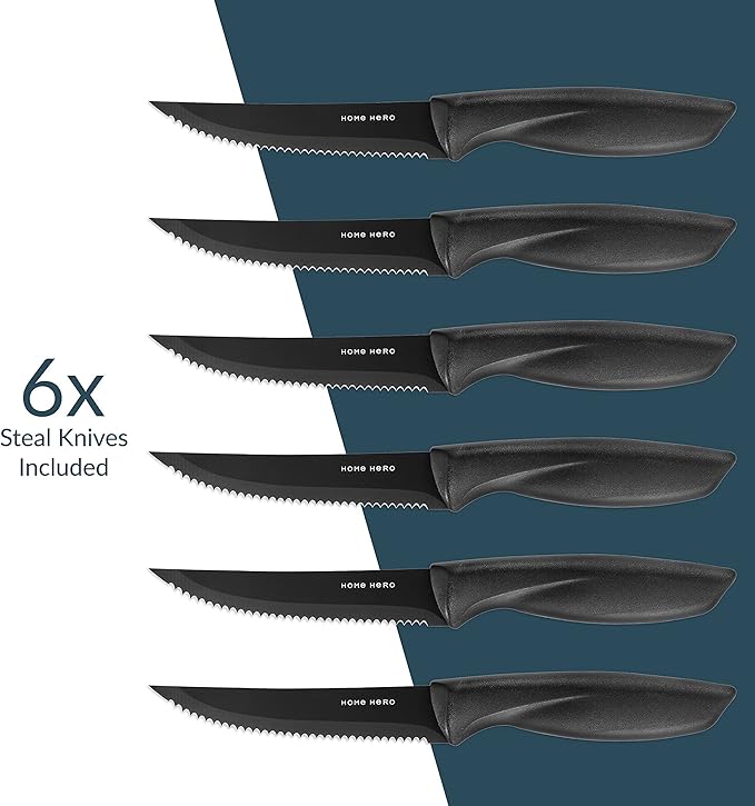 Home Hero Kitchen Knife Set - High Carbon Stainless Steel Blades & Built-In Sharpener - Ergonomic Handles & Cutlery Block Storage - Precision Cooking Prep with Chef Knife - 20 Pc, Black