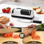 Silver Professional 3-Stage Electric Knife Sharpener for Kitchen Knives, LCD Screen, 100% Diamond Abrasive, Adjustable Rotational Speed, Precision Angle Guides for All Kitchen Knives