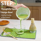 Matcha Whisk Set, 7 Pcs Matcha Set Includes Bowl, Whisk, Holder, Sifter, Bamboo Scoop, Spoon Rest and Tea Towel - Matcha Kit for Matcha Lovers (Mottled Green)
