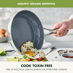 GreenPan Valencia Pro Tri-Ply Stainless Steel 8” 10” & 12” Frying Pan Skillet Set, Ceramic Nonstick PFAS-Free Coating, Multi Clad Cookware, Induction, Dishwasher Oven and Broiler Safe