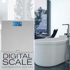 Taylor Digital Scales for Body Weight, High 400 LB Capacity, Brushed Stainless Steel Thin Glass Platform, Unique Blue LCD, Durable Platform, 11.8 x 11.8 Inches, Stainless Steel