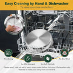 P&P CHEF 12 Inch Stainless Steel Frying Pan, 3-Ply Stainless Steel Pan Skillet, Induction Stir-fry Pan, Oven & All Stoves Safe, Heavy Duty & Even Heat, Dishwasher Safe, Silver, (1 Piece)