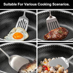 2 Pcs stainless steel spatula set,Heat Resistant metal spatula for cooking, kitchen utensils set Include Solid & Slotted Turner,Ergonomic Handle, Easy to Clean