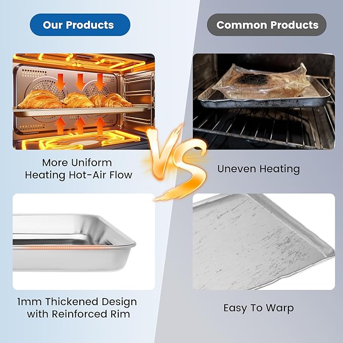12 Pack Stainless Steel Baking Sheet Pans, 9" L × 7" W × 1" H Cookie Sheets for Toaster Oven, Rust-Resistant, Dishwasher Safe
