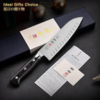 7 Inch Santoku Knife, Japan AUS-8 Alloy Steel Japanese Knife with Full-Tang Black Pakkawood Handle, Vegetable Chopping Knife with Premium Gift Box (Classic Series)