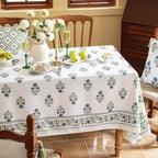 ISAENNE Designer White Linen Extra Long Rectangle Tablecloth,Chinoiserie Floral Elegant Indoor Table Cloth,Fall Stain Proof Decor Tablecloths for Dining Thanksgiving Kitchen,63"*110"-Mosella F