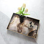 Black Marbling Decorative Tray with Handles, Morden Plastic Rectangular Serving Tray for Coffee Table Bathroom, Ottoman, Home Decor, 15.7"* 10.2"* 1.38"