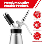 Professional Aluminum Whipped Cream Dispenser - 500 mL/1 Pint,Leak-Free Whipped Cream Maker Canister with 8 Decorating Nozzles & Cleaning Brush - N2O Chargers (Not Included) (Silver, 500ml)