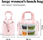 Fit & Fresh Remi Neoprene Lunch Bag For Women - Meal Prep Kit with Containers & XL Ice Pack, Self Insulating Neoprene-like Material, Machine Washable Lunch Bag, Tear & Stain-Resistant, Pink Gingham