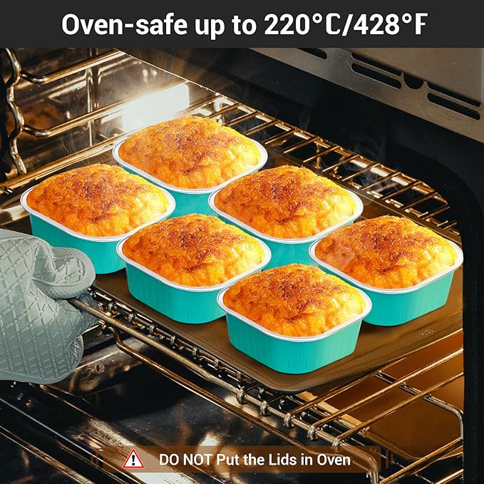 EUSOAR Aluminum Foil Baking Cups With Lids, 10oz 100pcs Disposable Ramekins, Muffin Cups for Baking, Square Cupcake Pans, Mini Cake Loaf Bread Pans for Party Favor Birthday