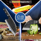 Full Tang, Serbian Chefs knife,Chef Meat Cleaver,Kitchen Knives,Set with Leather Sheath,Take Carrying,Butcher,for Camping or Outdoor (8 inch)
