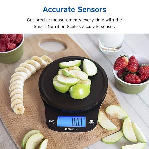 Etekcity Nutrition Smart Food Kitchen Scale, Digital Ounces and Grams for Cooking, Baking, Meal Prep, Dieting, and Weight Loss, 11 Pounds-Bluetooth, Black