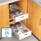 HBL' 2 Pack | 21" Deep Pull Out Cabinet Organizer Adhesive, 10-Inch Wide Sturdy Carbon Steel Roll-Out Drawers for Face Frame or Frameless Cabinets,Slide-Out Shelves for Pantry.