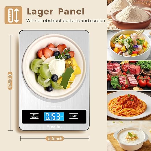 Digital Kitchen Scale - Precision Food Scale for Cooking & Baking (1g/0.05oz Accuracy) - Waterproof Stainless Steel with LCD Display, Batteries Included - Weight in Grams & oz (Ash Silver)