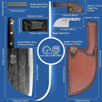 XYJ Authentic Since 1986,Outstanding Ancient Forging, 7.5 Inch Full Tang, Serbian Chefs knife,Chef Meat Cleaver,Kitchen Knives,Set with Leather Sheath,Take Carrying,Butcher