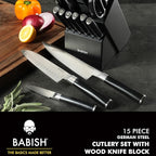Babish High-Carbon 1.4116 German Steel 15 Piece Full Tang Forged Cutlery Kitchen Knife Block Set - Black