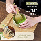 Matcha Whisk Set - Complete 8-Piece Japanese Tea Making Kit With Ceramic Bowl (Chawan), Bamboo Whisk (Chasen), Sifter, Scoop, Holder & Guide - Ideal Gift For Tea Enthusiasts (Mottled Green)