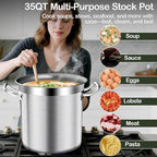 Large Stock Pot-35QT Stainless Steel Stockpot with Lid, Heavy Duty Tri-Ply Bottom Commercial Grade Stock Pot & Stockpots for Boiling Cooking Soup Stew Canning Cooking Pots, Cookware Sauce Pot