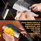 8'' Hand Forged Wood Butcher Knife Santoku for Meat Cutting Bone Chopping Kitchen Outdoor BBQ Camping