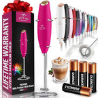 Zulay Kitchen Powerful Milk Frother Wand With 4 AA Duracell Batteries - Ultra Fast Handheld Drink Mixer - Electric Whisk Foam Maker for Coffee, Lattes, Cappuccino, Matcha & Creamer
