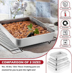 Leonyo Lasagna Pan with Lid, 10.5 x 8 x 2 Inch Rectangular Cake Pan with Lid, Stainless Steel Baking Sheet Brownies Casseroles Deep Tray for Toaster Oven, Focaccia, Fish, Chicken