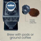 Chefman Caffeinator Single Serve Coffee Maker, Brew Kcups & Grounds, Drip Coffee Machine with Brew Strength Settings, Iced Coffee Function, 48 oz. Removable Water Reservoir - Includes 4 Filters