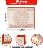 Silicone Pastry Mat 34''By 26'' Nonstick Baking Mats Extra Large Counter Mat for Dough Rolling, Pastry, Pie Crust, Fondant, Cookies, Bread, Pasta, Pizza Mat