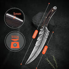 Huusk Japan Knife Feather Knife Hand Forged Viking Knife High Carbon Steel Butcher Knife Boning knife for Meat Cutting Japanese Chef Knives Cooking Knife with Sheath for Kitchen Camping Gift for Dad