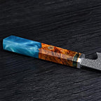 Seido Knives Kiritsuke Damascus Steel Chef Knife Epoxy Resin Stabilized Wood Handle Professional Kitchen Knife VG10 High Carbon Stainless Steel, Sapphire Blue