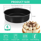 P&P CHEF Non-stick Cake Pan Set of 4, 8 Inch Round Baking Cake Pans Tins for Tier Smash Cakes, Non-Toxic & Solid, Stainless Steel Core & Leak-Proof, 4Pcs