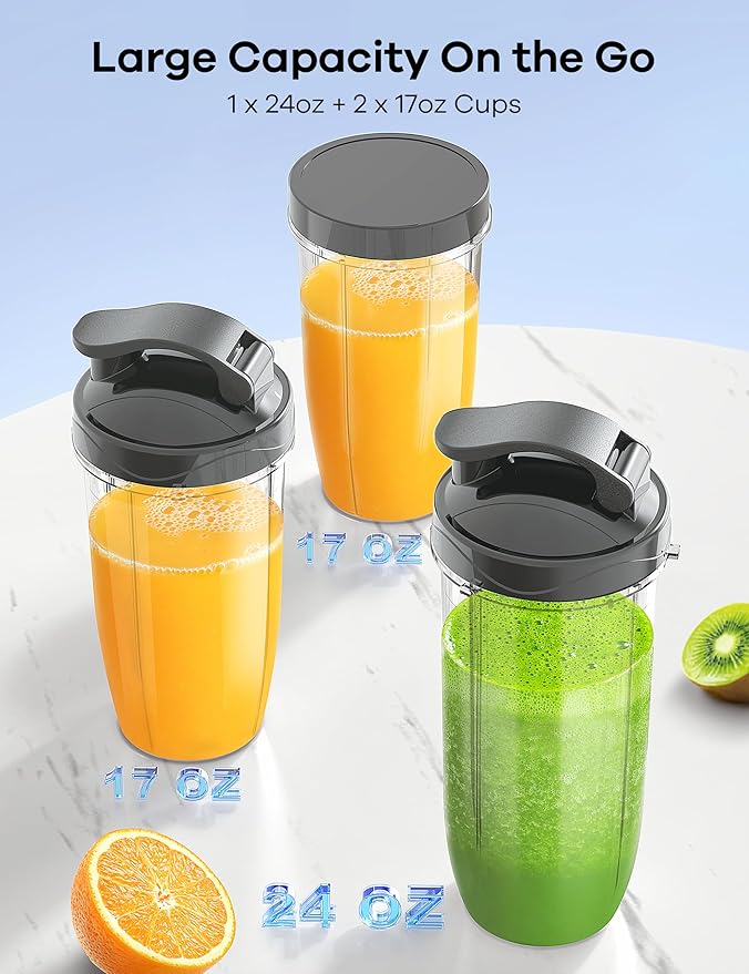 Ganiza Smoothie Blenders, 14Pcs Personal Blender for Shakes and Smoothies for Kitchen with 3 Portable Blender Cups (1x24oz & 2X17oz), Single Serve Smoothies Maker for Juices, Nutritious Recipe Grey