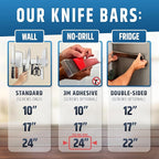 Strong Adhesive (No Drill) Magnetic Knife Holder for Wall - Professional 24 Inch Knife Strip - No Screws Needed - Adhesive Backing - Stainless Steel Knife Bar (Upgraded Version – Will Not Fall)