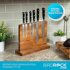 BIRDROCK HOME Wooden Magnetic Knife Block | Acacia Wood Knife Storage | Double-Sided Strong Magnetic Knife Holder | Knife Organizer for Kitchen & Space-Saving Design | No Knives Included | 12.8"Lx10"H