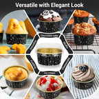 EUSOAR Disposable Ramekins with Lids, 400pcs 5oz Aluminum Foil Cupcake Liners Ramekins Cups for Baking, Dessert Cups Aluminum Cheesecake Pan Creme Brulee Baking Cups for Oven-Black Meteor Shower