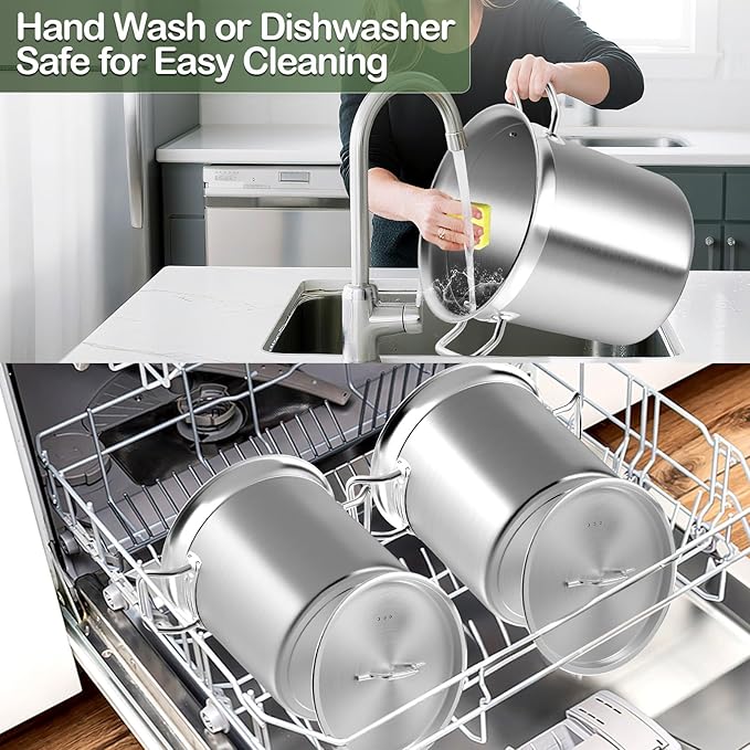Large Stock Pot-40QT Stainless Steel Stockpot with Lid, Heavy Duty Tri-Ply Bottom Commercial Grade Stock Pot & Stockpots for Boiling Cooking Soup Stew Canning Cooking Pots,Big Stockpot, Deep Cookware