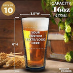 Custom Spiral Pint Glass 16 oz. Set of 10, Personalized Bulk Pack - Beer Glasses, Heavy Duty Drinkware - Blue