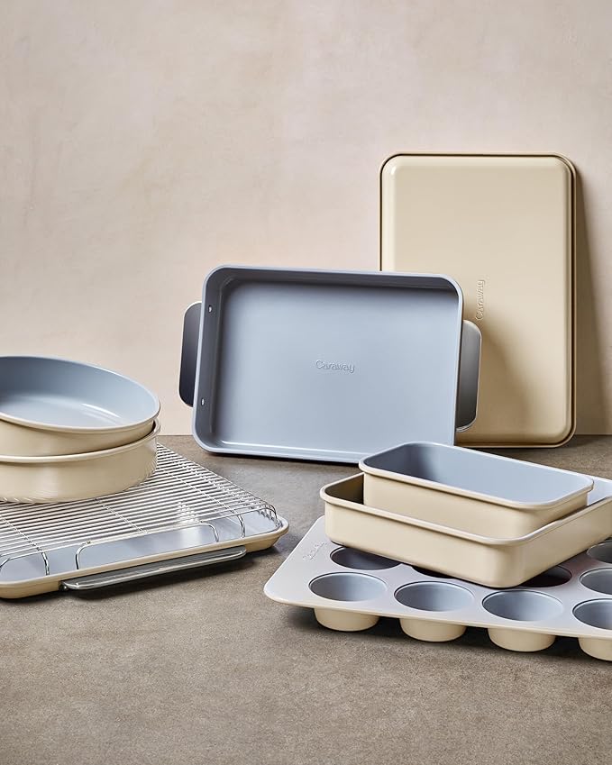 Caraway Non-Stick Ceramic 9” Circle Pans - Naturally Slick Ceramic Coating - Non-Toxic, PTFE & PFOA Free - Perfect for Birthday Cakes, Tartes, & More - Cream