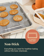 Caraway Nonstick Ceramic Bakeware Set (11 Pieces) - Baking Sheets, Assorted Baking Pans, Cooling Rack, & Storage - Aluminized Steel Body - Non Toxic, PTFE & PFOA Free - White