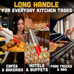 Kitchen Salad Tongs for Serving 17.3" - Heat-Resistant Extra Long Tongs with Silicone Tips for Convenient Flipping Food on BBQ - Stainless Steel Long Tongs for Grabbing & Cooking & Grilling