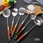Spaghetti Spoon,304 Stainless Steel Pasta Spoon with Heat Resistant Wooden Handle,Silver/14.2Inch
