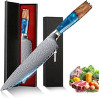 8" Chef's Knife, Japanese Damascus Chefs Knife 67 Layers High Carbon VG10 Steel Core with Resin & Burl Ergonomic Handle, Gift Box