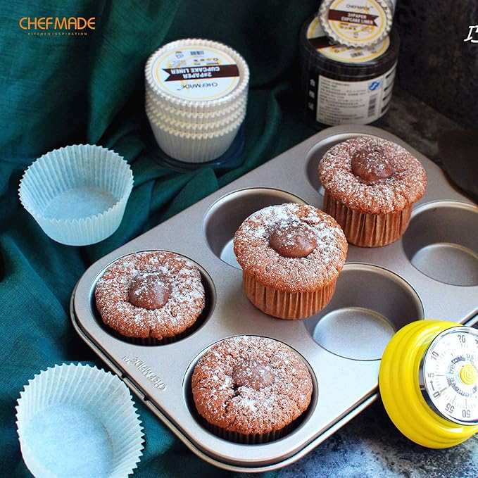 CHEFMADE Muffin Cake Pan, 6-Cavity Non-Stick Cupcake Pan Bakeware for Oven Baking (Champagne Gold)
