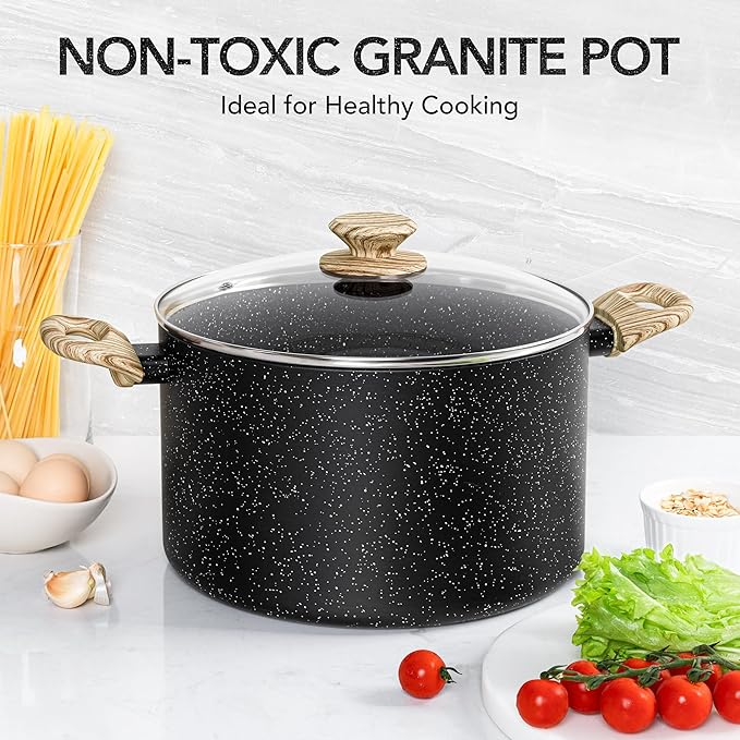 MICHELANGELO 8 Quart Stock Pot with Lid, Nonstick Cooking Pots, 8 Qt Soup Pot with Lid, Large Induction Pots for Cooking, Stockpot with Healthy Coating