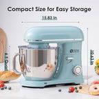 Kitchen in the box Stand Mixer - 6.5 Quart Mixing Bowl with Handle, 900 Watt Powerful Heavy Bread Dough Standing Mixers Tilt-head with Dough Hook, Whisk, Flat Beater and Splash Guard (Blue)