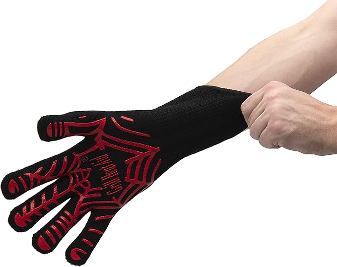 GRILL HEAT AID BBQ Grill Gloves Heat Proof for Grilling – Fireproof 1472°F Heat-Resistant Grill Mitts for Outdoor Barbecue and Smoker, Campfire, Fire Pit, Oven Glove with Fingers for Baking Pizza