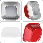 30PCS Mini Cake Tins With Lids - 7.8OZ Aluminum Foil Baking Cups for Individual Cakes, Bundt Pans for Baking Party, Red