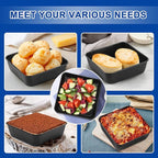 E-far 6 Inch Square Cake Pan Set of 2, Nonstick Small Baking Pan with Stainless Steel Core for Brownies Lasagna Cakes, Non-toxic & Easy Clean, 2 Inch Deep (Black)